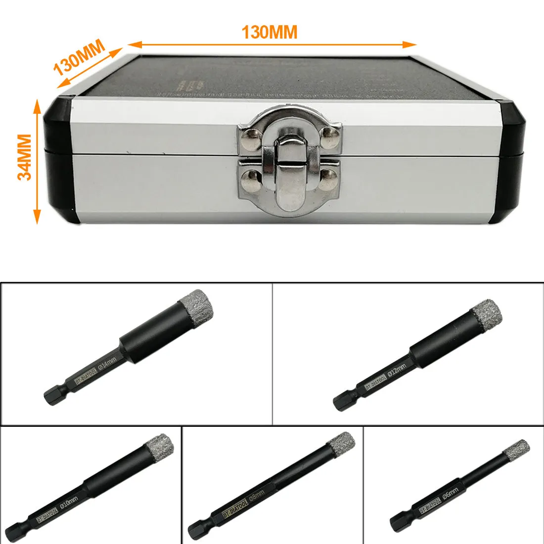 DT-DIATOOL Vacuum Brazed Dry Diamond Drilling Core Bits with Quick Hexagon Shank for Granite Marble Ceramic Tile Glass