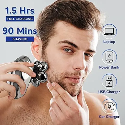 Electric Head Shavers, Anti-Pinch Electric Razor, 5-in-1 Mens Grooming Kit with Nose Hair Trimmer, Beard Trimmer for Men, Waterproof and Rechargeable