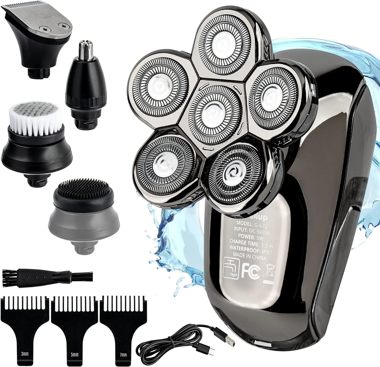 Electric Head Shavers, Anti-Pinch Electric Razor, 5-in-1 Mens Grooming Kit with Nose Hair Trimmer, Beard Trimmer for Men, Waterproof and Rechargeable