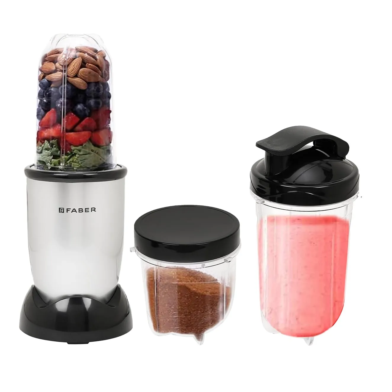 Faber 2-in-1 Sportz Blender | Liquidizing & Grinding (Wet & Dry) | ABS Body, SS Blades, 400W Copper Motor, Overheat Protector, Push & Lock Control | 2 PC Jars, Multipurpose Lids