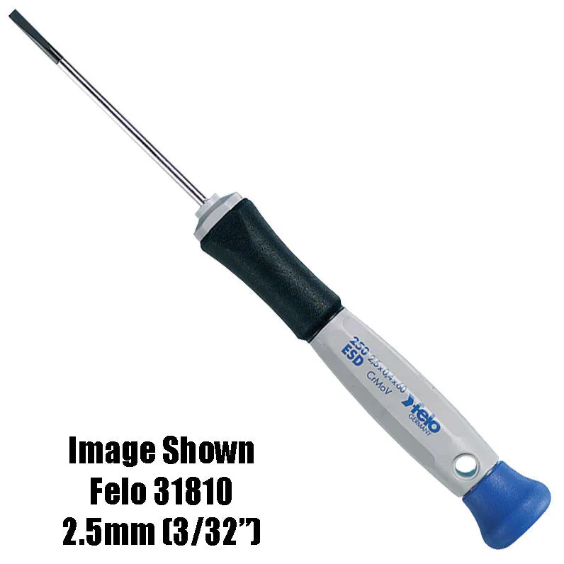 Felo 31808 Slotted 5/64" (2mm) x 2-3/8" (60mm) ESD Safe Flat Blade Precision Jewelers Screwdriver