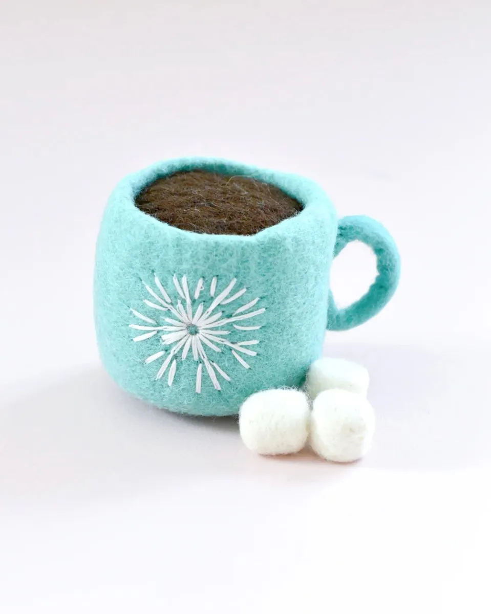 Felt Hot Chocolate Cacao with Marshmallows (Blue Cup) - Tara Treasures