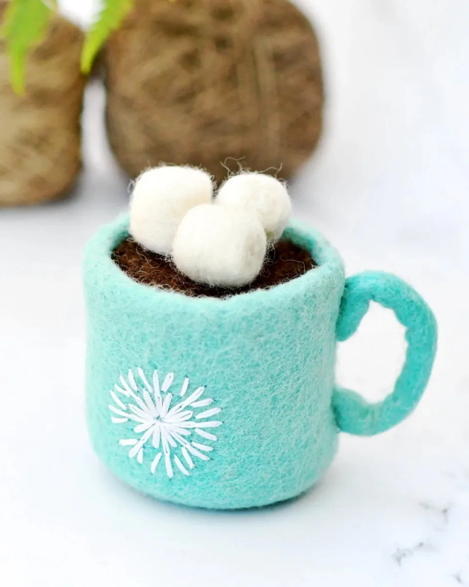 Felt Hot Chocolate Cacao with Marshmallows (Blue Cup) - Tara Treasures