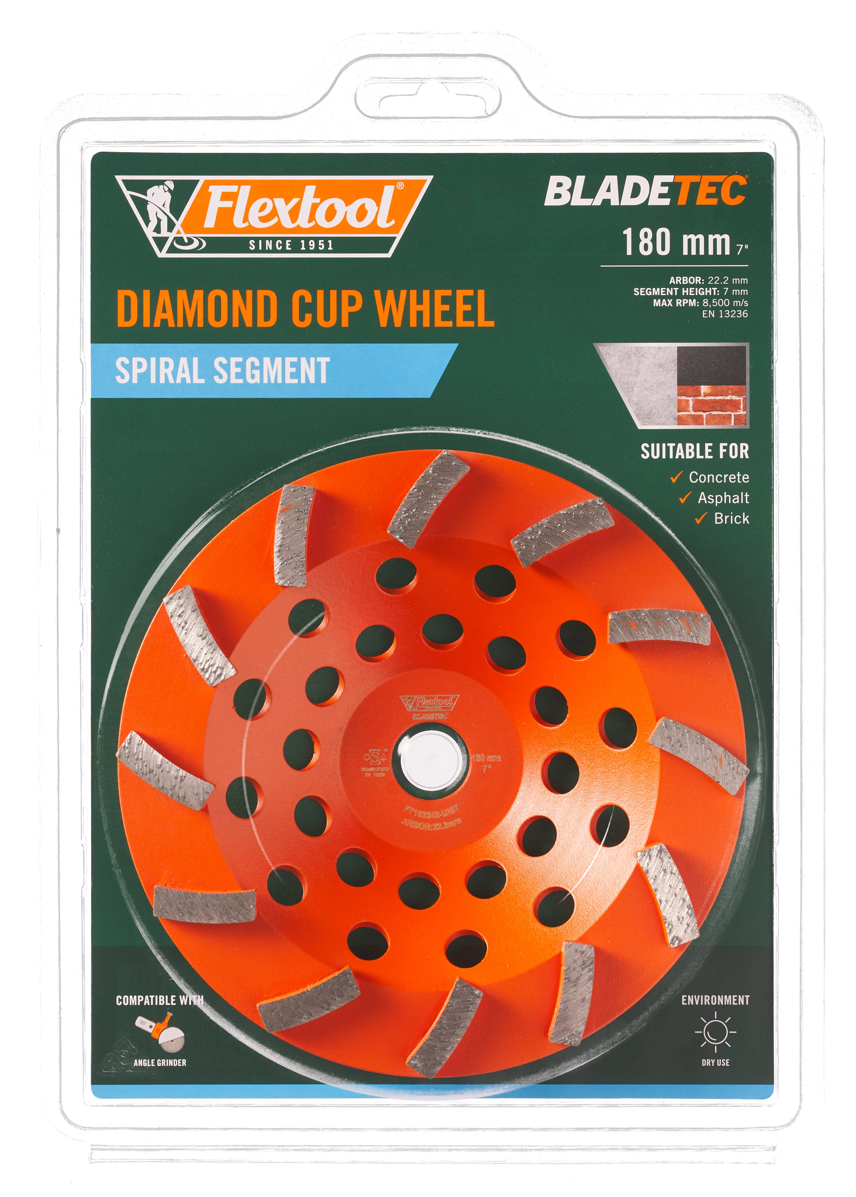 Flextool BladeTec Diamond Cup Wheel - Spiral (Segment 180 mm 7")