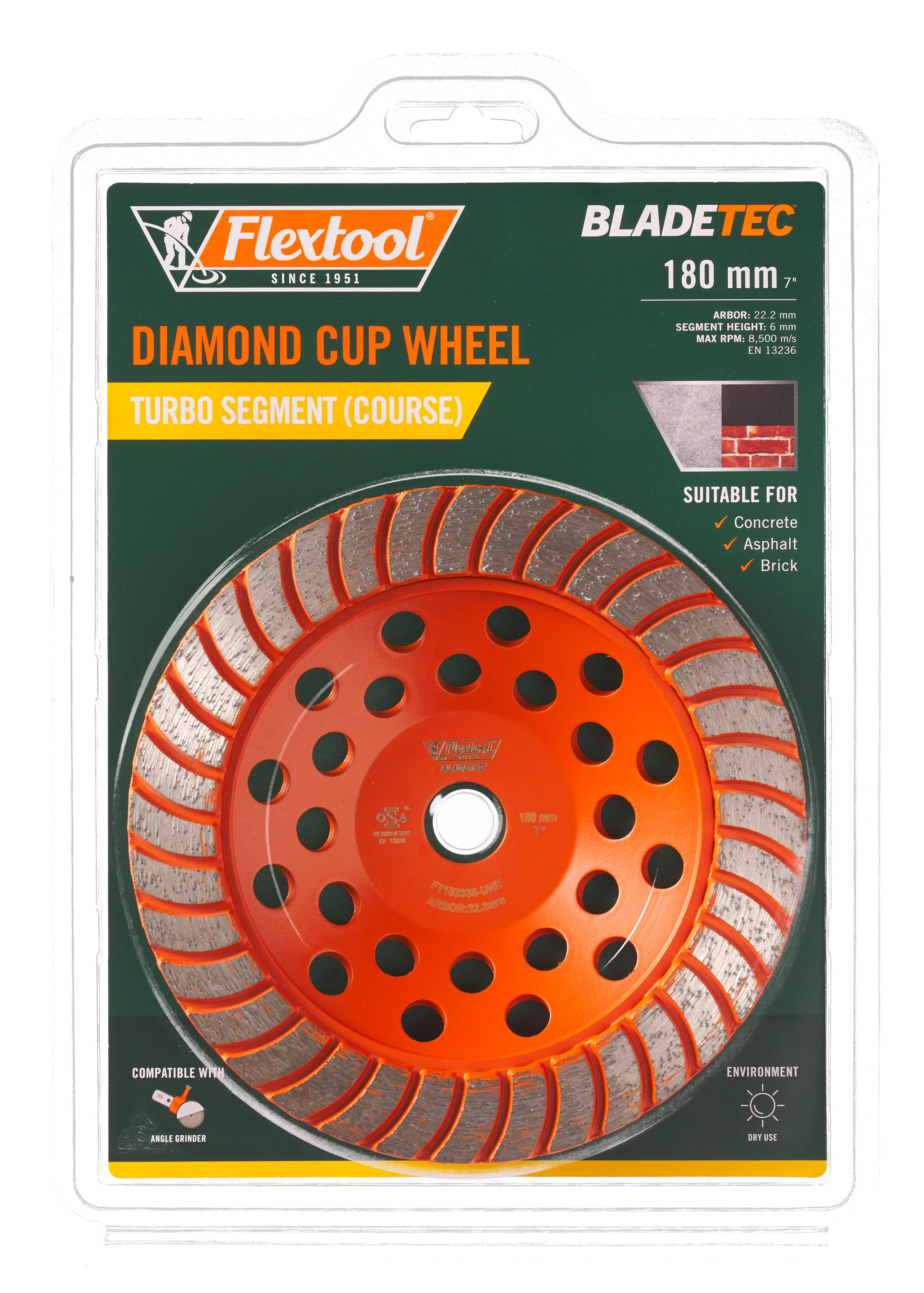 Flextool BladeTec Diamond Cup Wheel - Turbo (Course 180 mm 7")