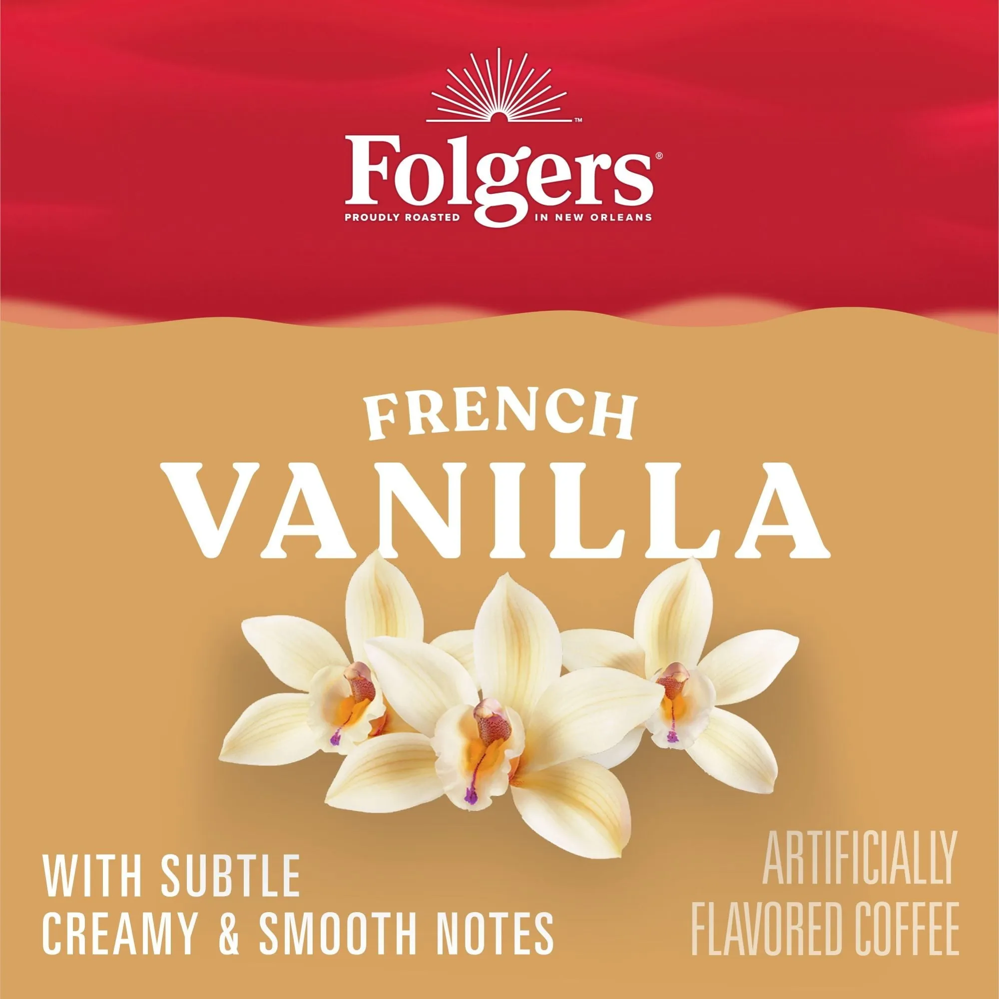 Folgers French Vanilla Artificially Flavored Coffee, Mild Roast, Keurig K-Cup Pods, 24 Count Box