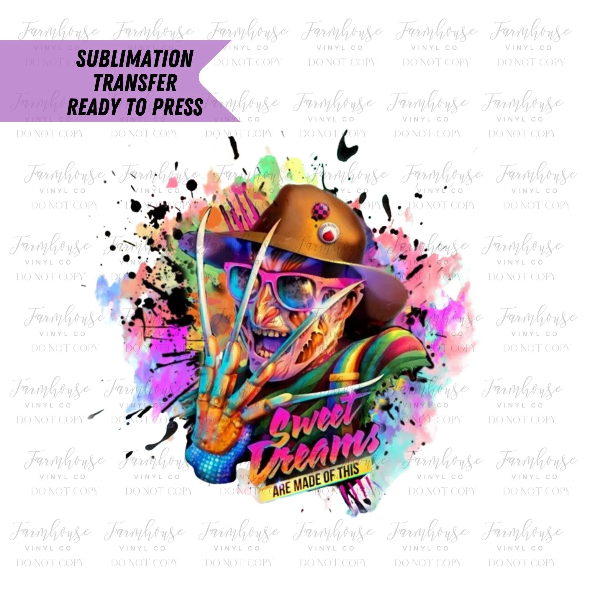 Freddie Sweet Dreams Neon Design, Halloween, Sublimation Transfer, Horror Lover, Sublimation Transfer Ready Press, Halloween Heat Transfer