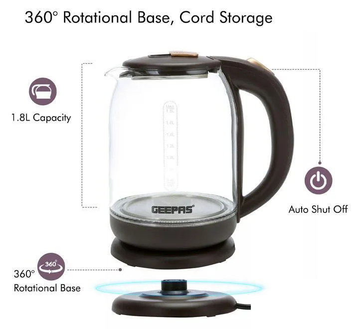 Geepas Electric Glass Kettle 1.8L