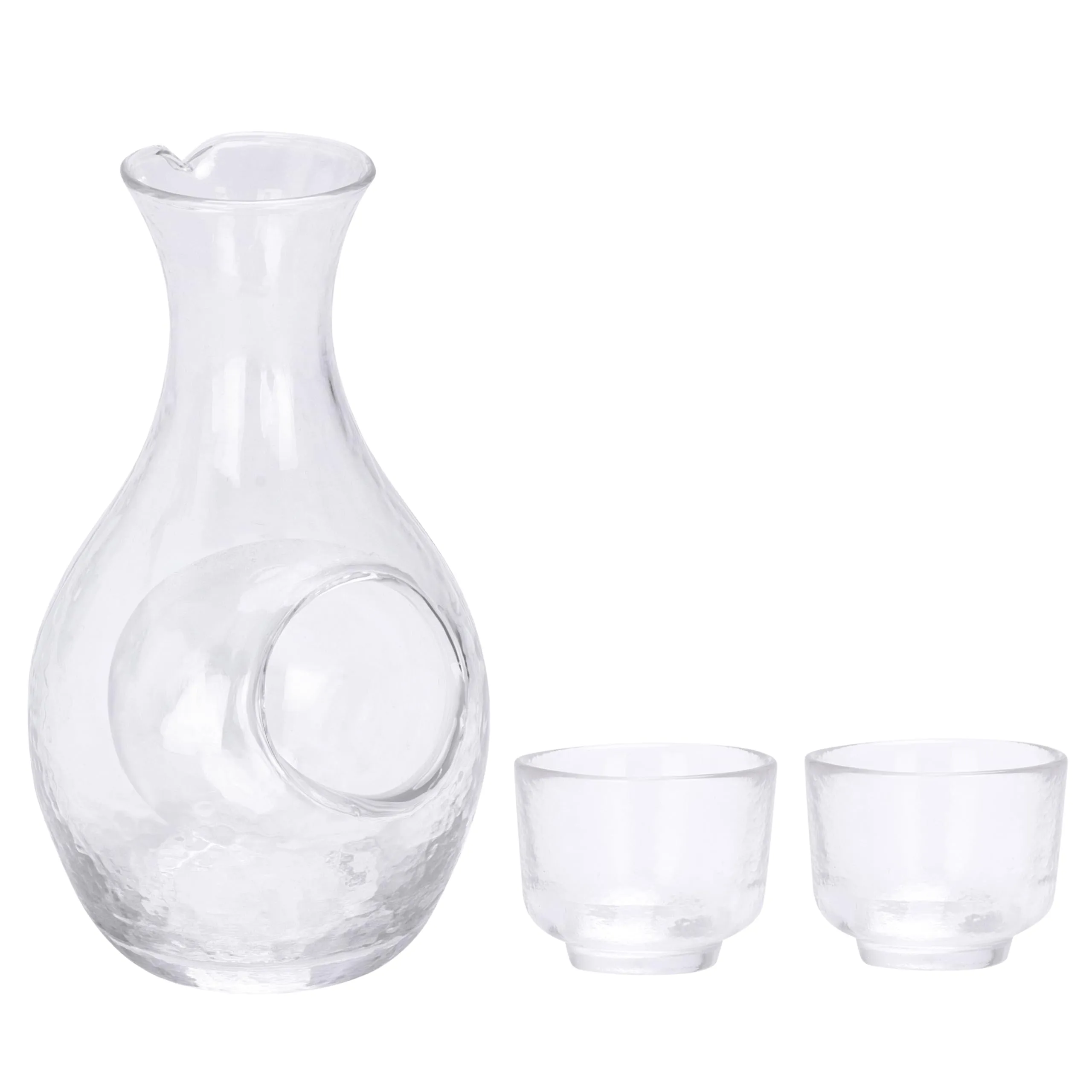 Glass Sake Set Decanter With 2 Glasses - Transparent Pot With Cavity