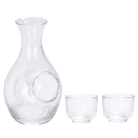 Glass Sake Set Decanter With 2 Glasses - Transparent Pot With Cavity