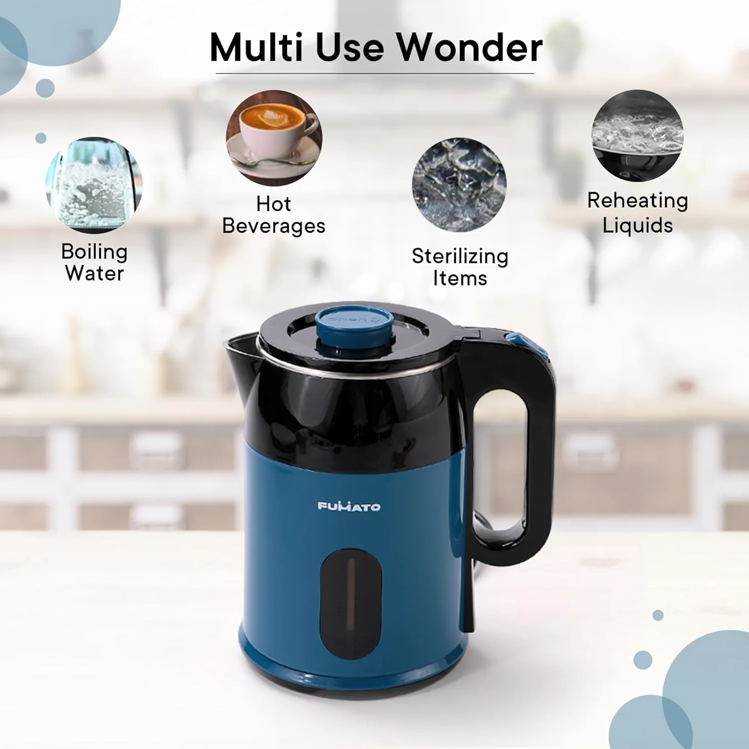 Gleevers The Better Home FUMATO RapidHeat Pro Electric Kettle 1.8 L,1500W with Auto Cut Off | Double Walled | Triple Protection | Multipurpose Electric Kettle | 1 Year mfgh Warranty | (Midnight Blue)