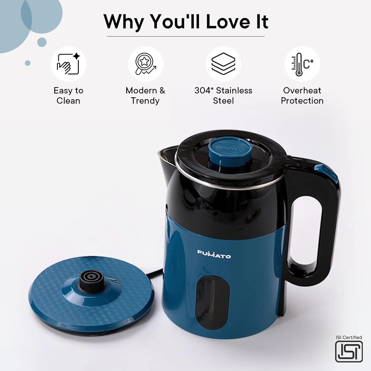 Gleevers The Better Home FUMATO RapidHeat Pro Electric Kettle 1.8 L,1500W with Auto Cut Off | Double Walled | Triple Protection | Multipurpose Electric Kettle | 1 Year mfgh Warranty | (Midnight Blue)