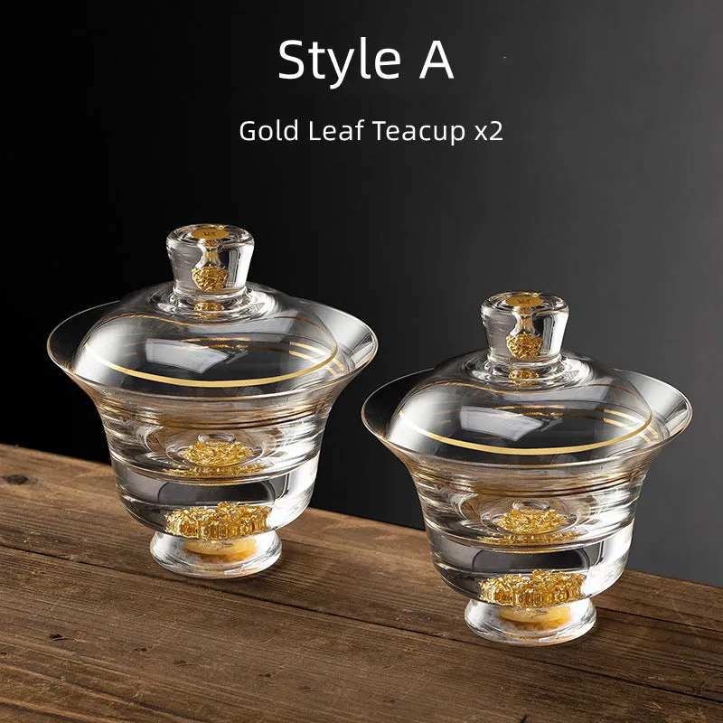 Gold Leaf Glass Kung-Fu Tea Cup Set Of Two