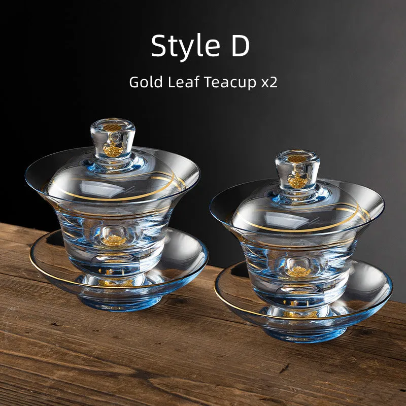 Gold Leaf Glass Kung-Fu Tea Cup Set Of Two