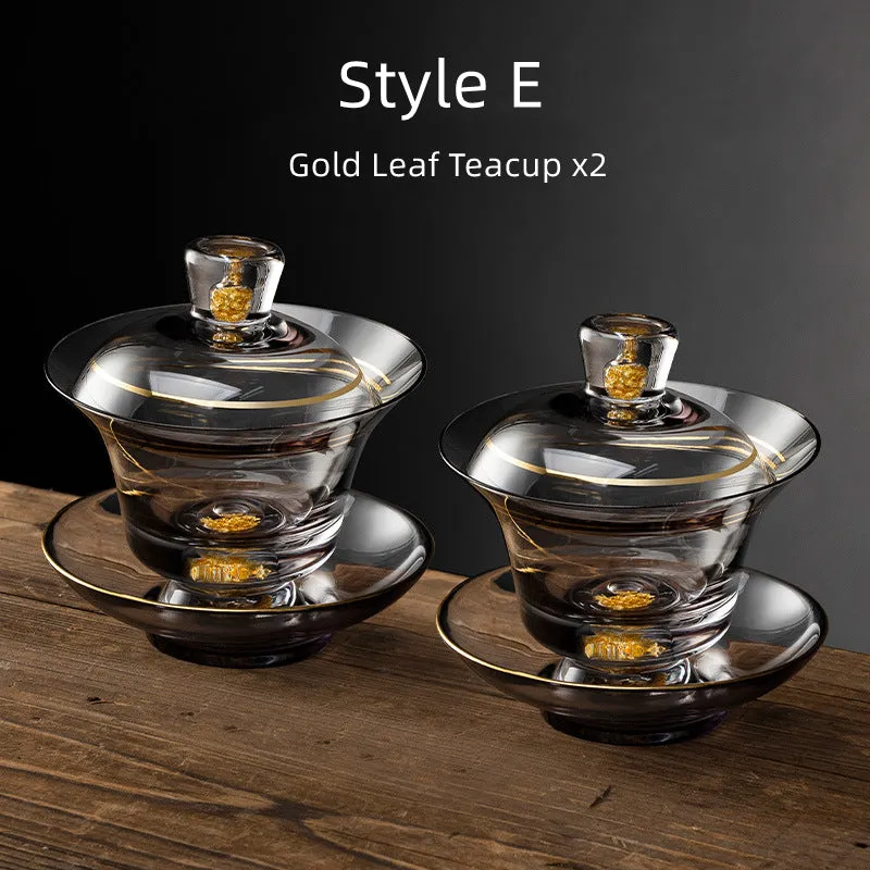 Gold Leaf Glass Kung-Fu Tea Cup Set Of Two