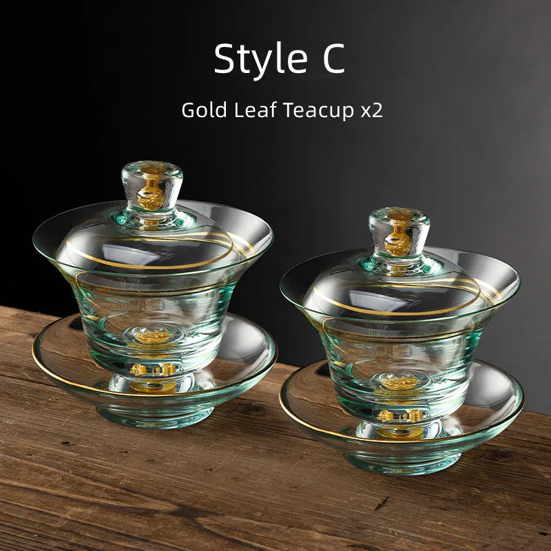 Gold Leaf Glass Kung-Fu Tea Cup Set Of Two