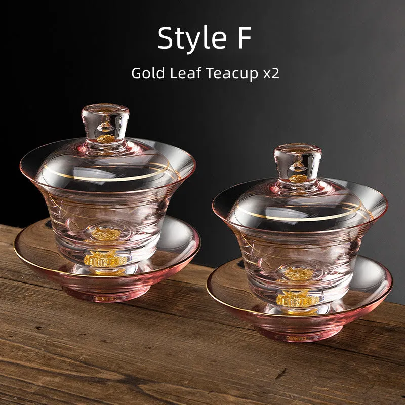 Gold Leaf Glass Kung-Fu Tea Cup Set Of Two