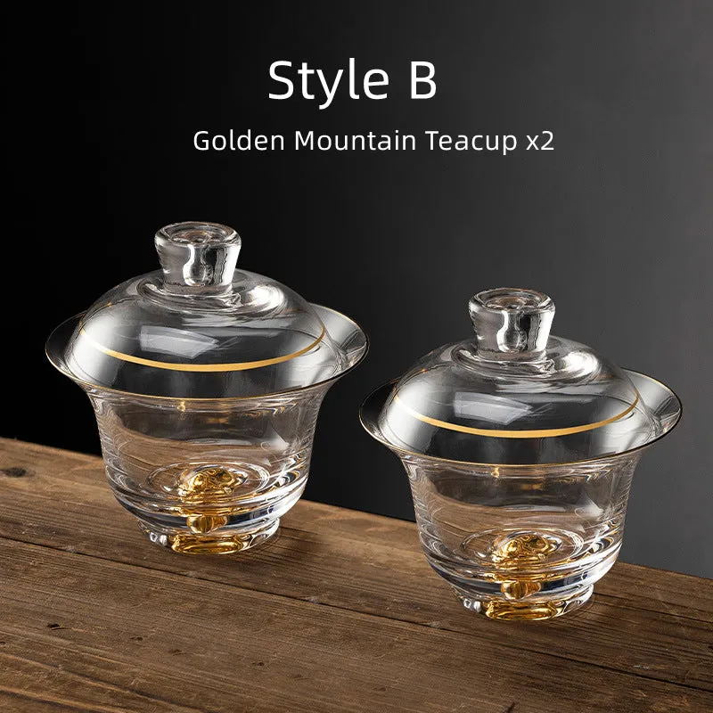 Gold Leaf Glass Kung-Fu Tea Cup Set Of Two