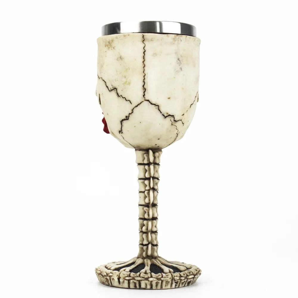 Gothic Wine Glass with Rose and Skull / Retro Stainless Steel&Resin Wine Goblet