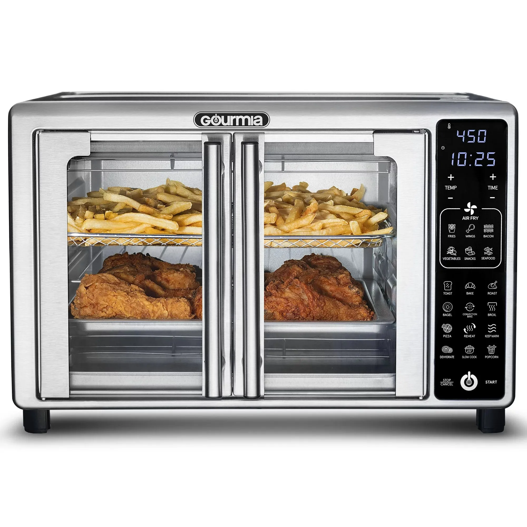 Gourmia GTF2440 6-Slice Digital Toaster Oven Air Fryer with 19 One-Touch Presets, Stainless Steel