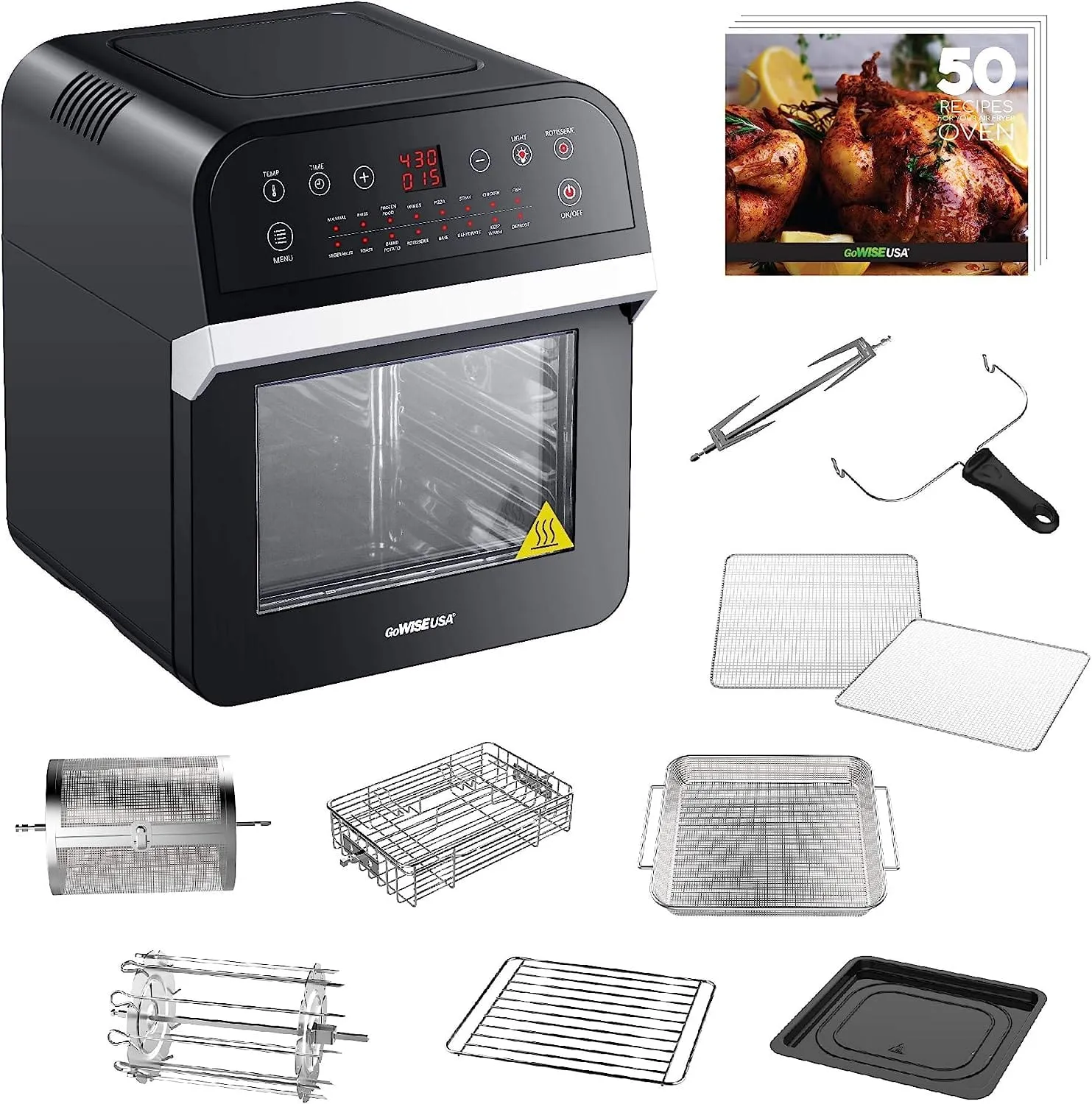 GoWISE USA 12.7 Quart 15-in-1 Electric Air Fryer Oven w/Rotisserie and Dehydrator - Black