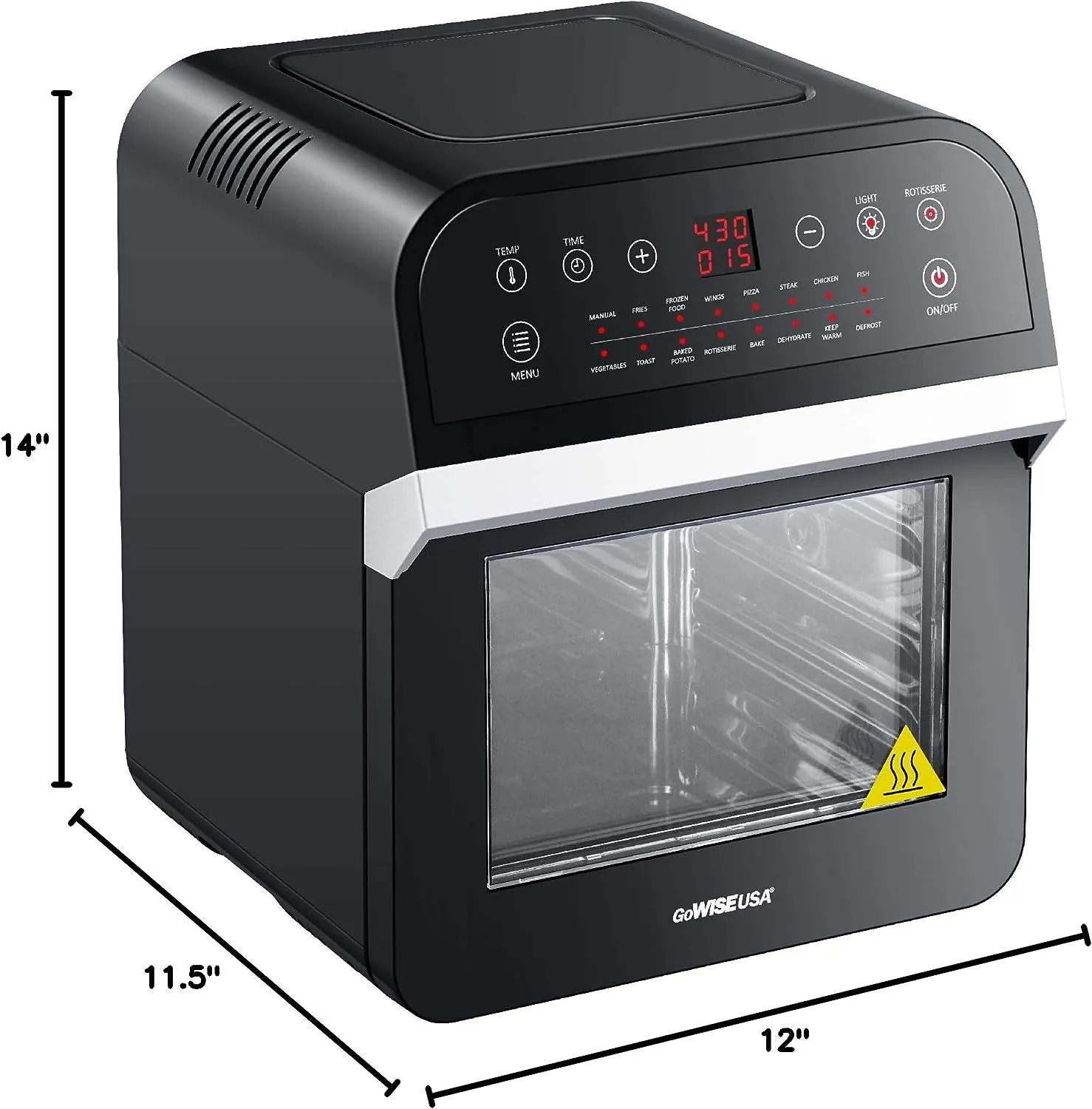 GoWISE USA 12.7 Quart 15-in-1 Electric Air Fryer Oven w/Rotisserie and Dehydrator - Black