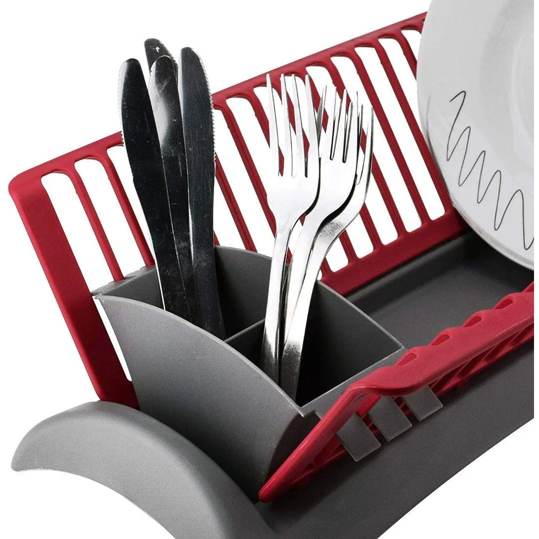 Grey and Red Dish Drainer and Cutlery Holder