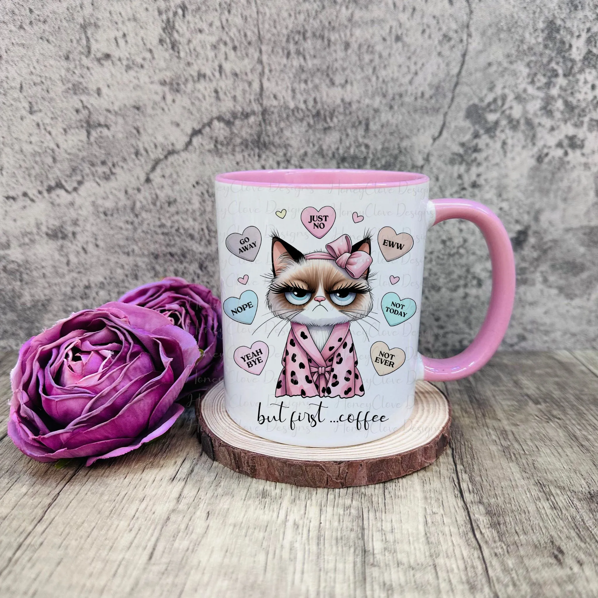 Grumpy Cat mug -  Pink Handle