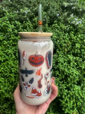 Halloween Print Glass Tumbler Cup