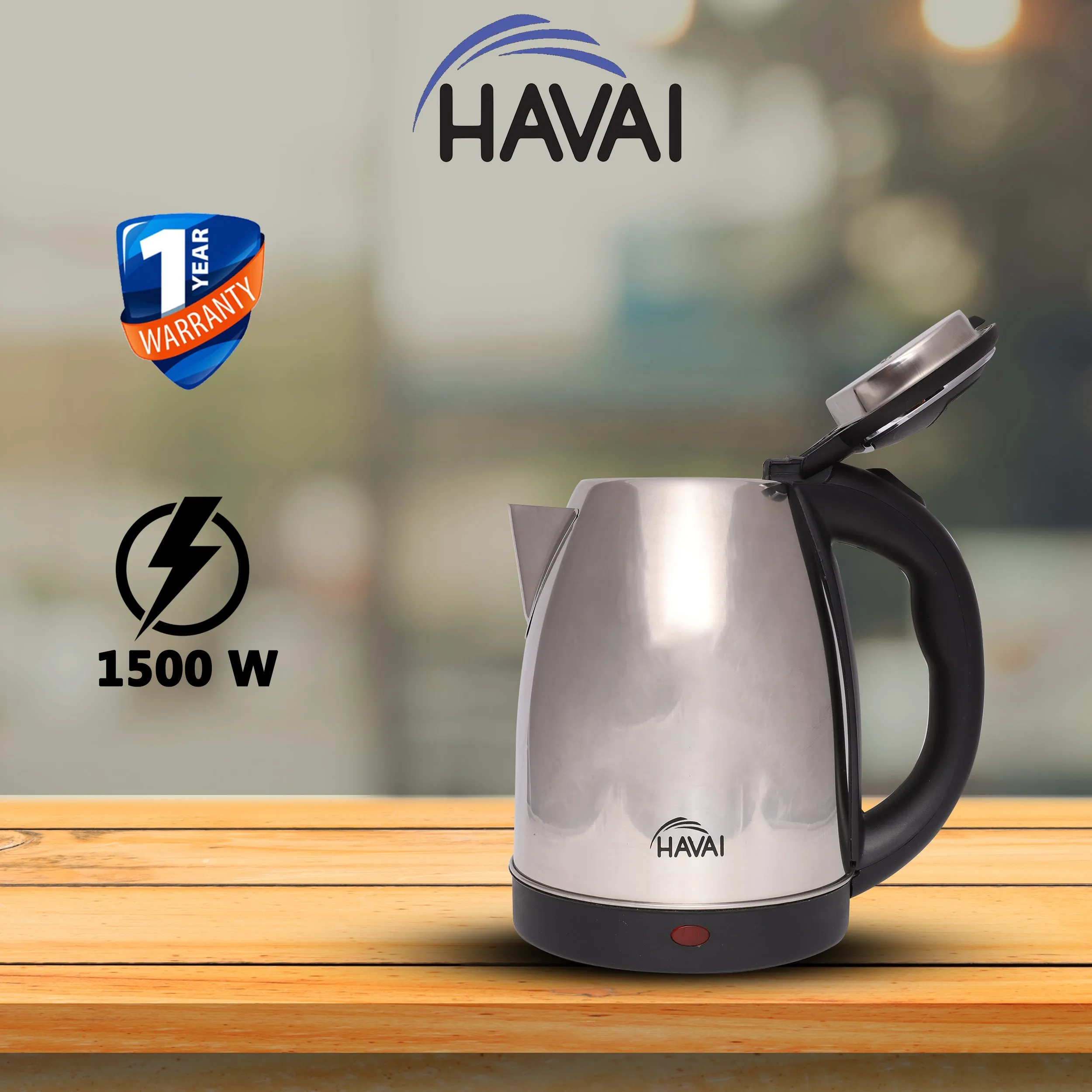 HAVAI Large Premium Electric Kettle 1.8L |Stainless Steel Inner Body | Auto Power Cut | Boil Dry Protection & Cool Touch Double Wall | Portable | 1500 Watts |1 Year Warranty - STAINLESS STEEL