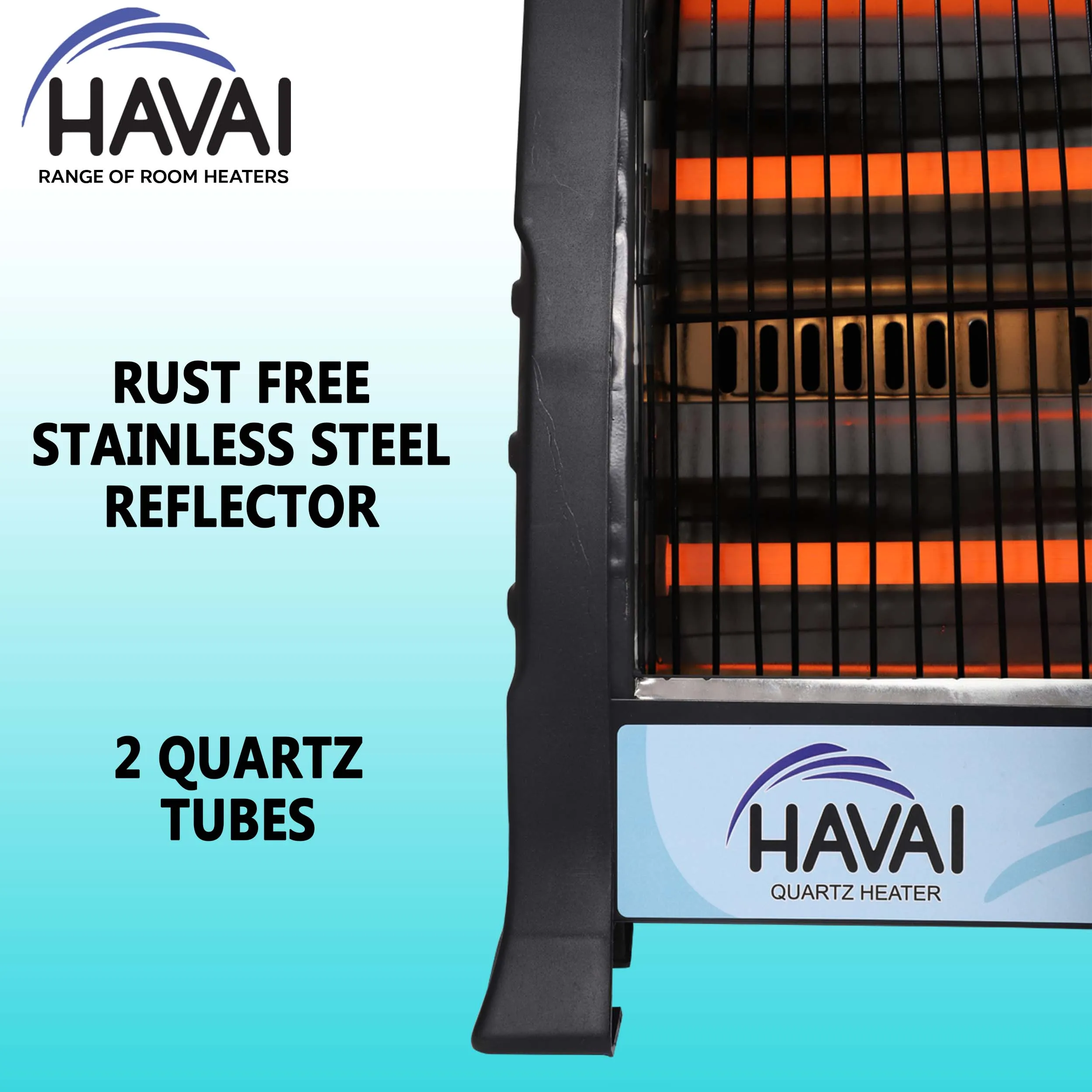 HAVAI Metal Quartz Room Heater - 800 Watts (2 Rods, Black, Red)