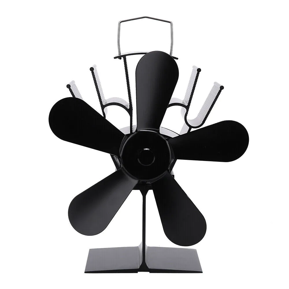 Heat Powered Wood Stove Fan, Silent 5-Blade, Black, 270-360 CFM