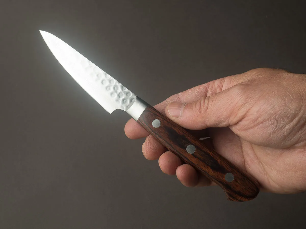 Hitohira - HG - Tsuchime Damascus - 85mm Paring - Western Brown Handle