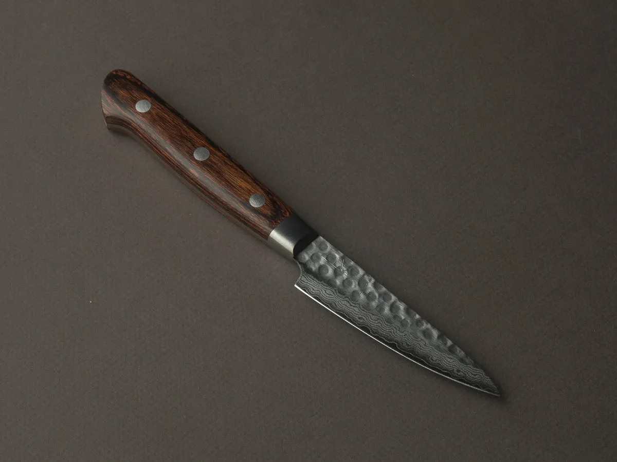 Hitohira - HG - Tsuchime Damascus - 85mm Paring - Western Brown Handle