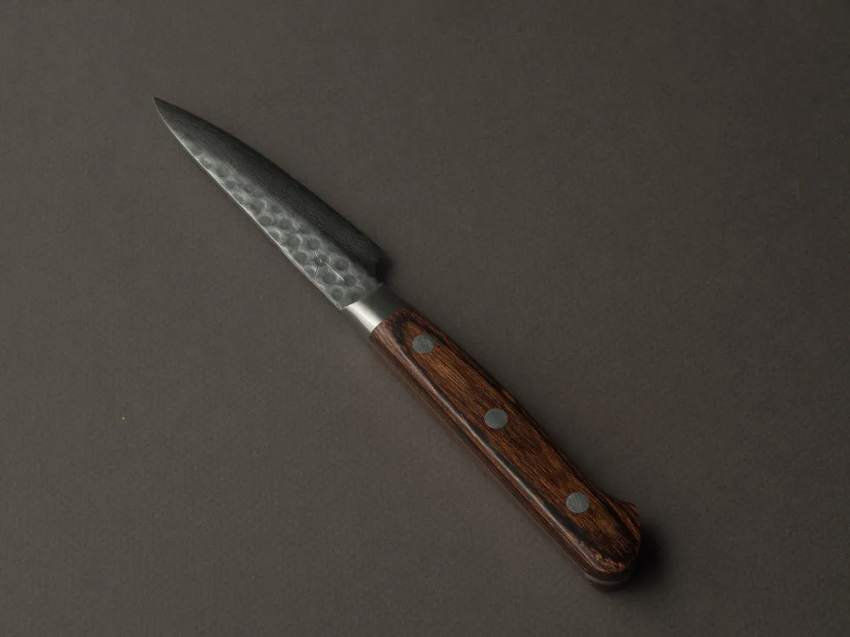 Hitohira - HG - Tsuchime Damascus - 85mm Paring - Western Brown Handle