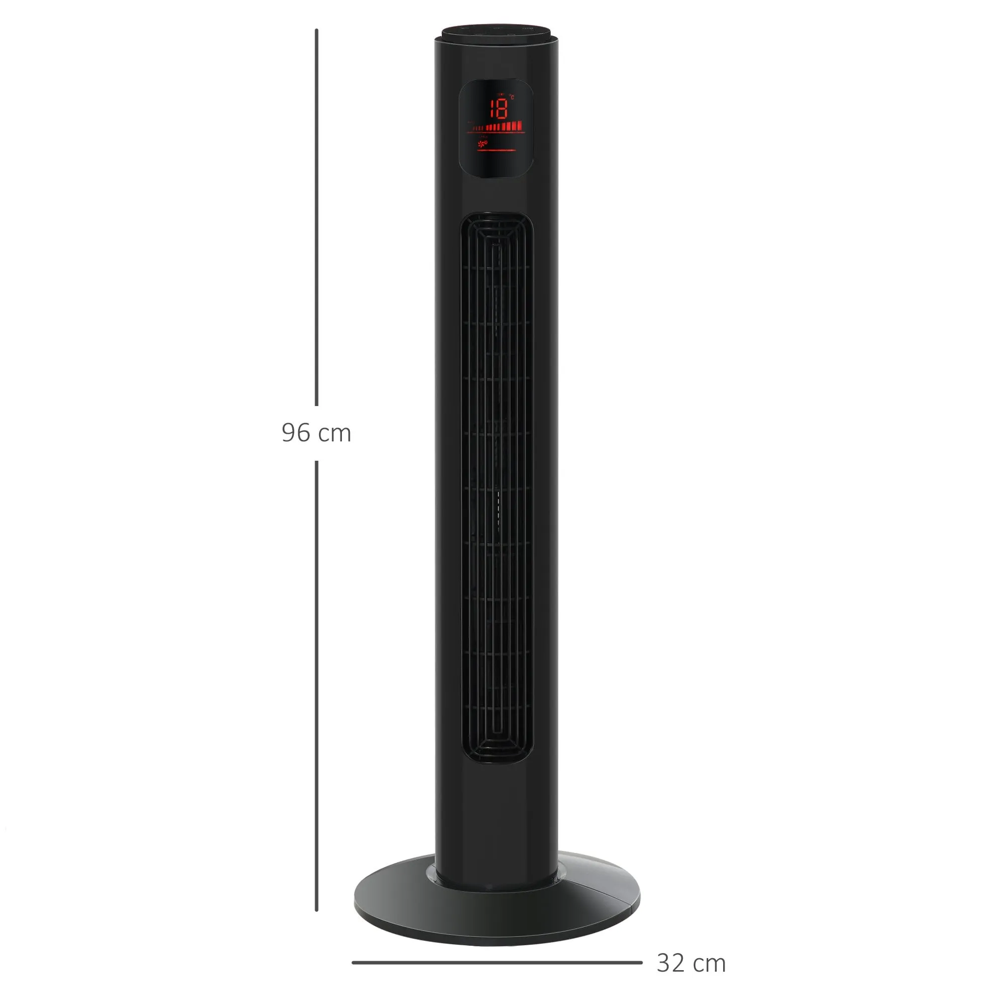 HOMCOM 38'' Freestanding Tower Fan, 3 Speed 3 Mode, 12h Timer, 70 Degree Oscillation, LED Panel, 5M Remote Controller, Dark Grey