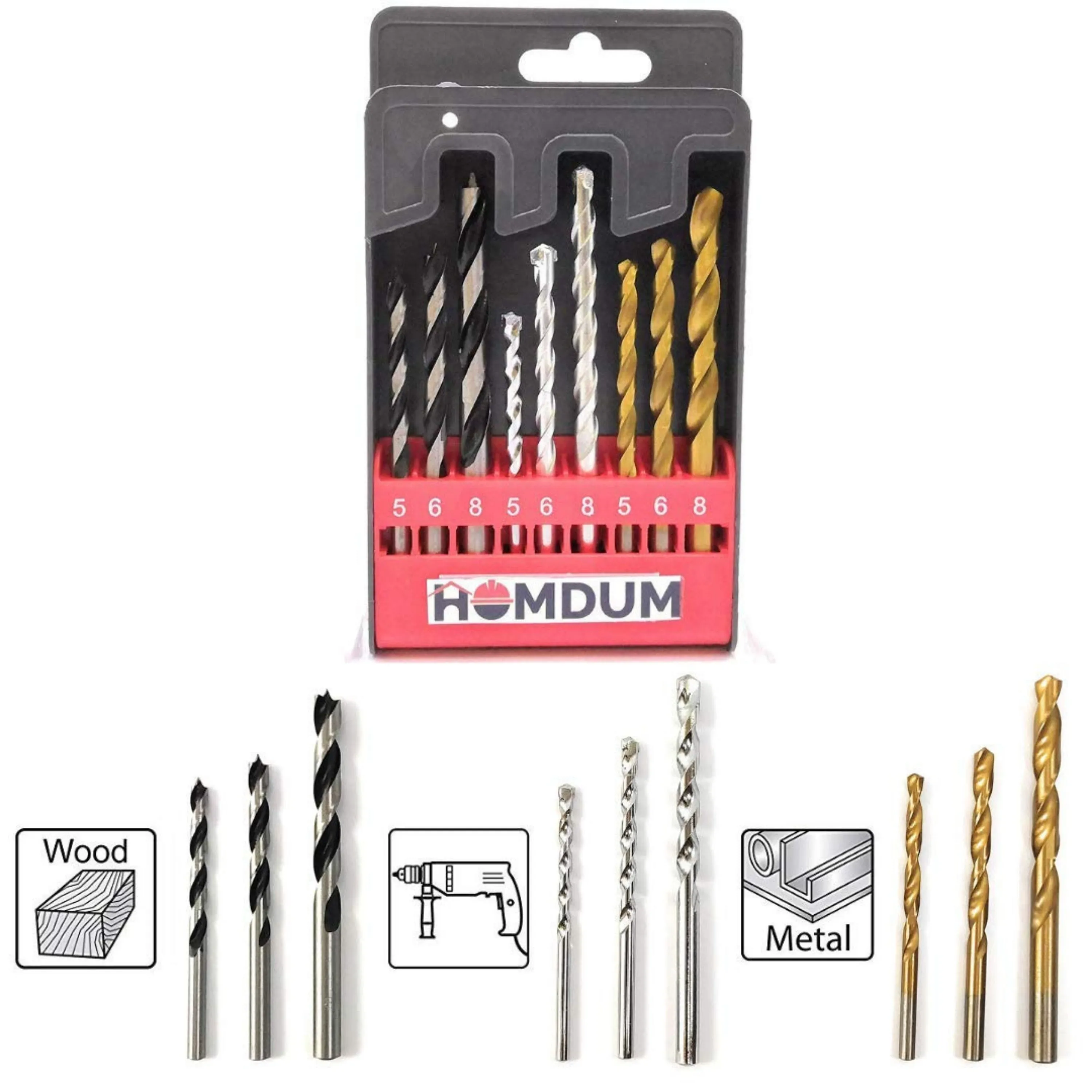 Homdum 10mm Drill Machine with 1inch Nylon Plugs & Screws and 3 in 1 9pc Drill Bit Set