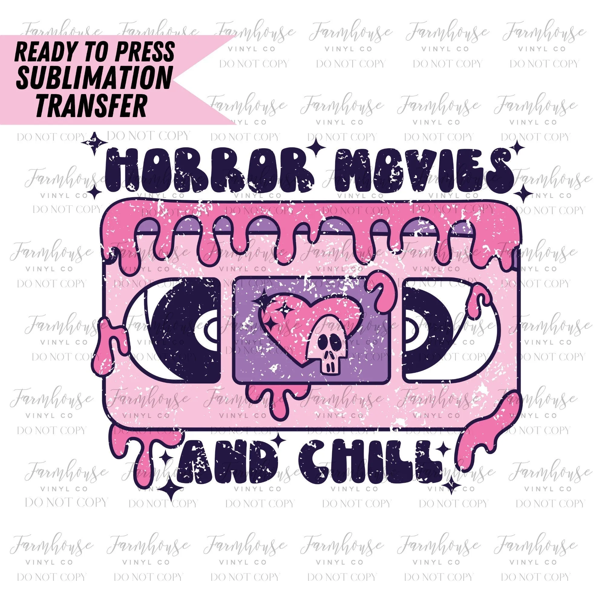 Horror Movies & Chill VHS Retro, Ready to Press Sublimation Transfers, Sublimation design, Trick Treat, Halloween Retro Design, Transfer