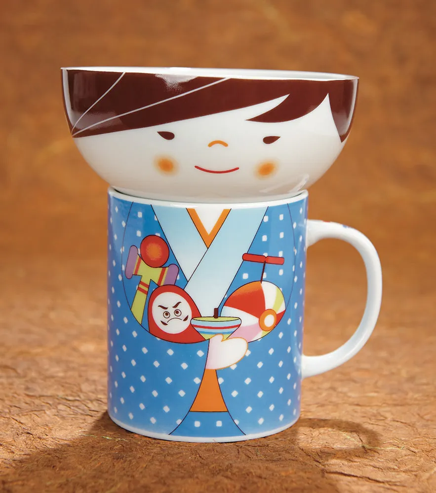 Japanese Boy Bowl and Mug Set