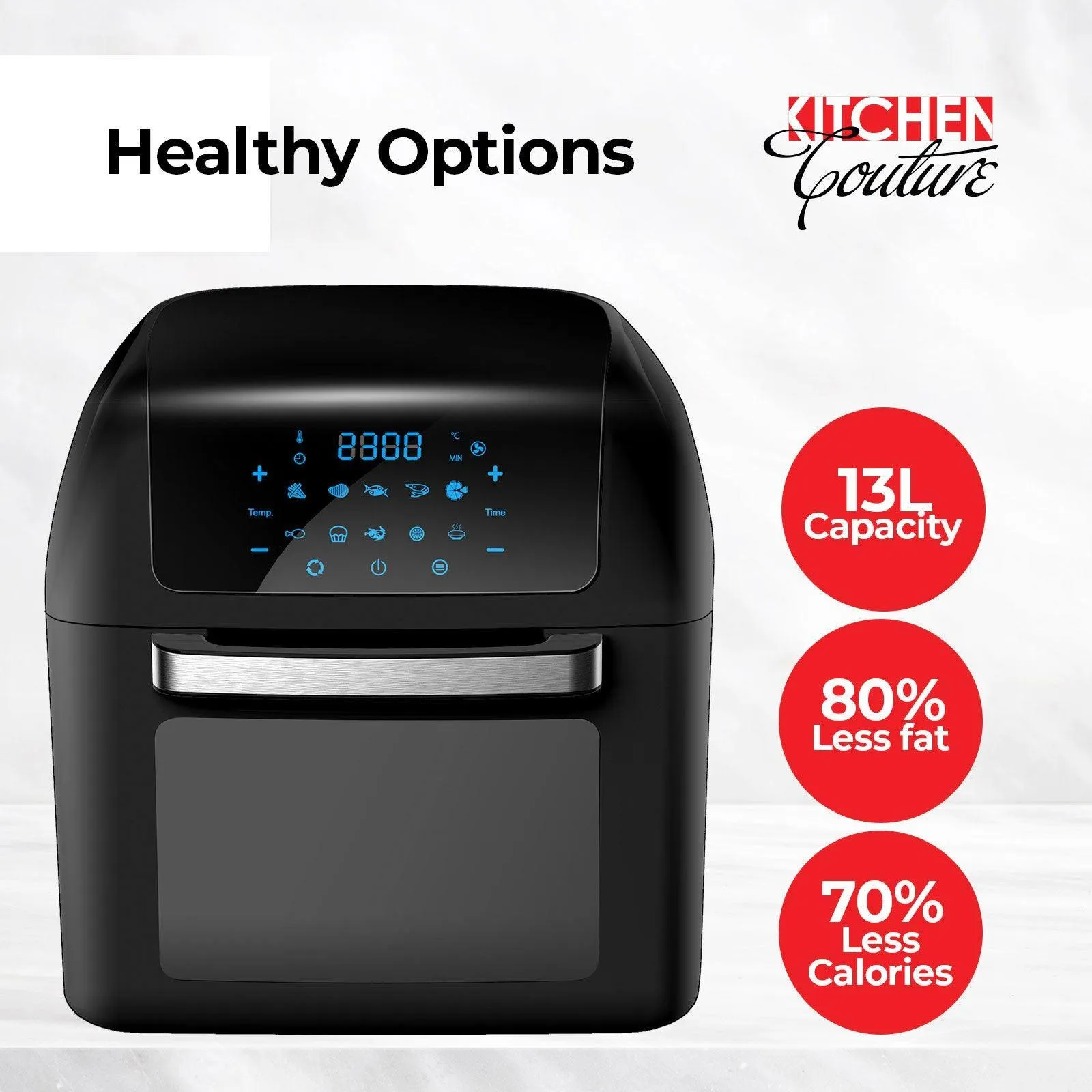 Kitchen Couture Healthy Options 13 Litre Air Fryer 10 Presets LCD Display Black 13 Litre Black