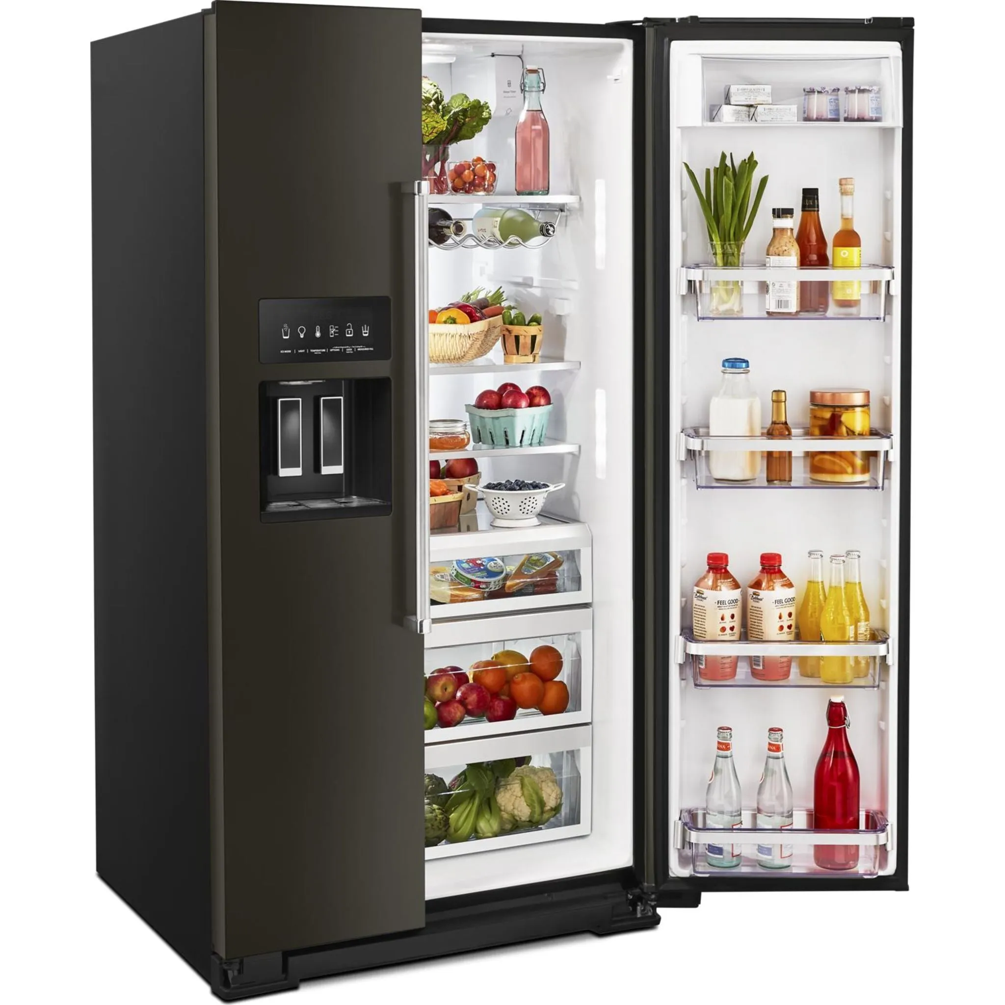 KitchenAid  24.8 cu.. ft. Side-by-Side Refrigerator with Exterior Ice and Water and PrintShield Finish (KRSF705HBS)