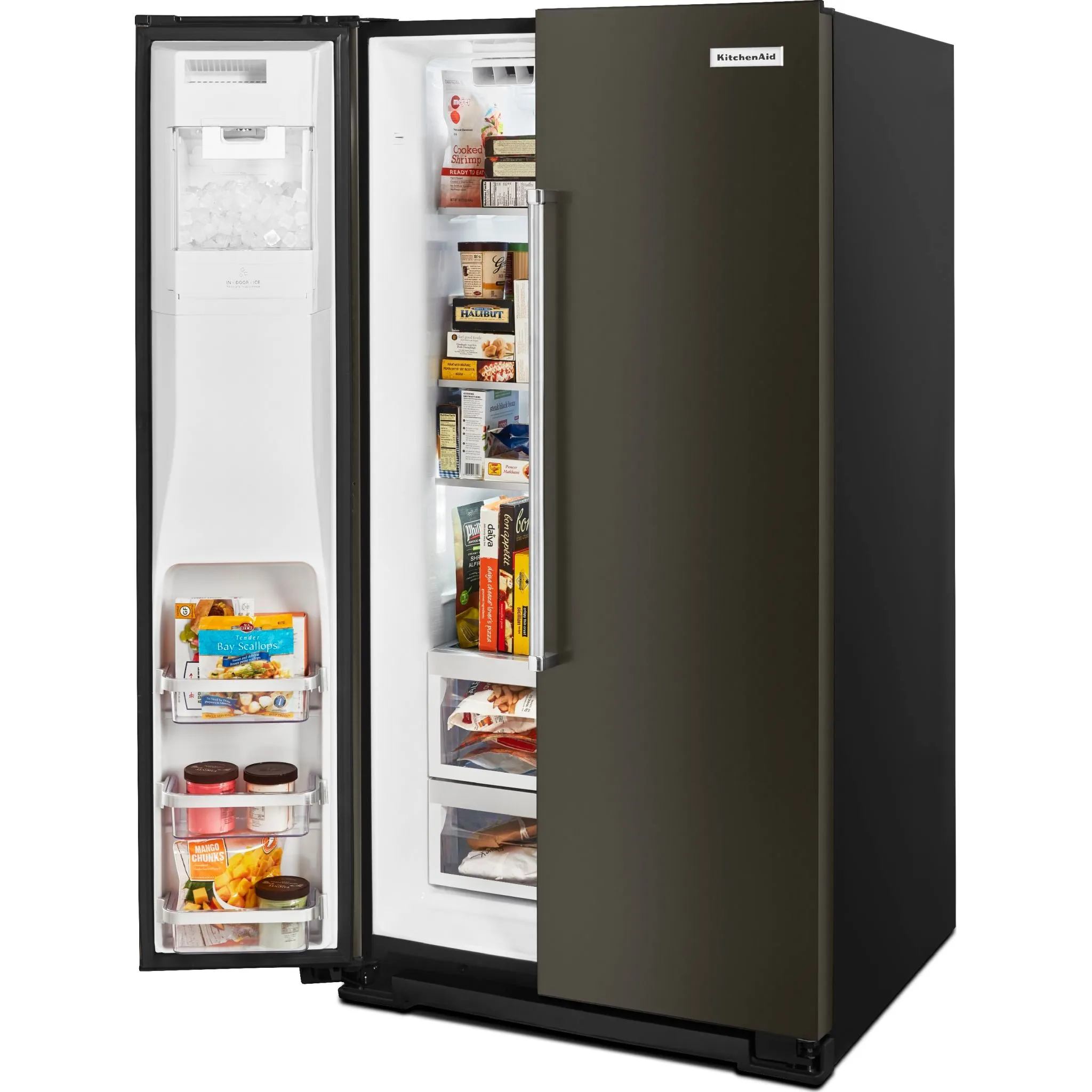 KitchenAid  24.8 cu.. ft. Side-by-Side Refrigerator with Exterior Ice and Water and PrintShield Finish (KRSF705HBS)