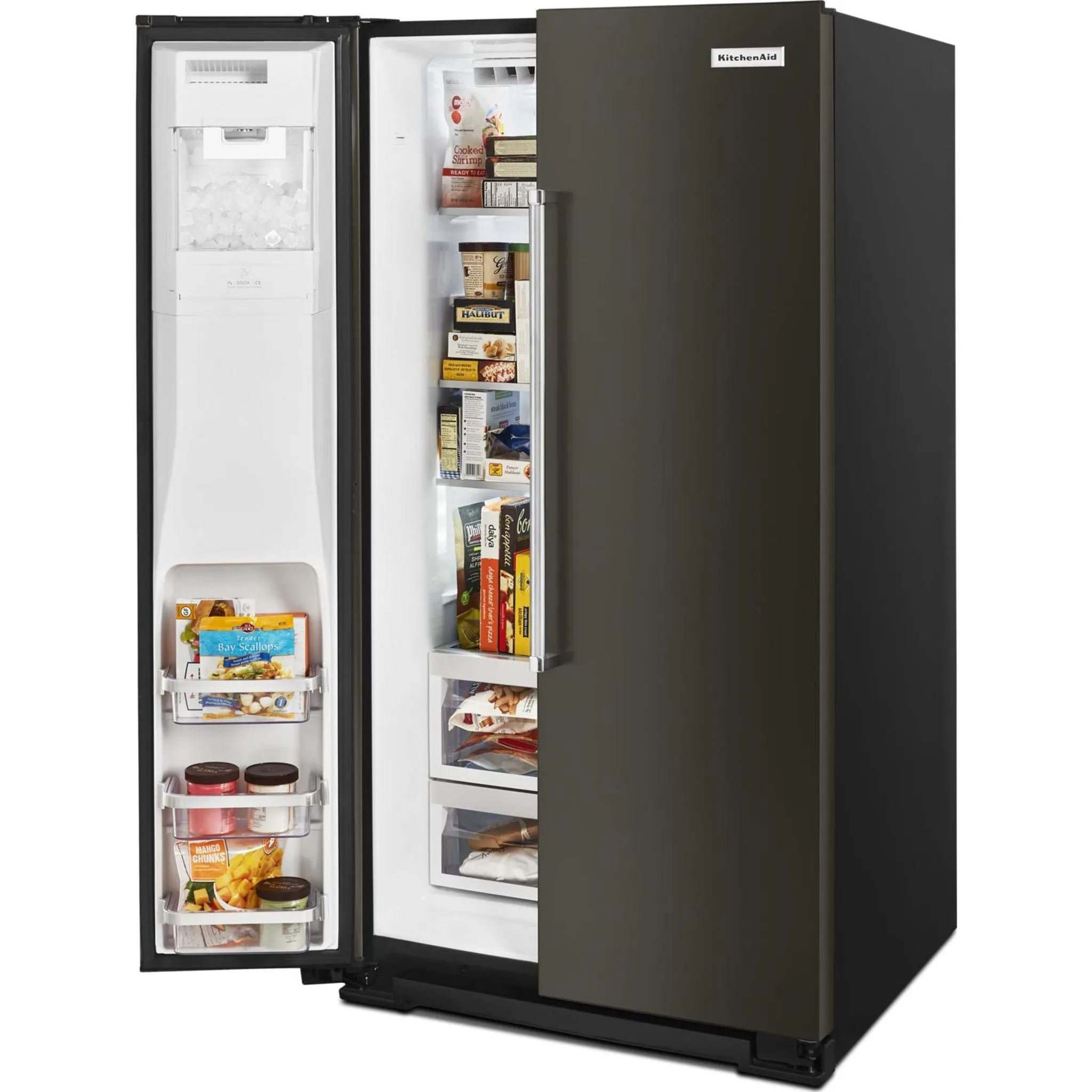 KitchenAid  24.8 cu.. ft. Side-by-Side Refrigerator with Exterior Ice and Water and PrintShield Finish (KRSF705HBS)