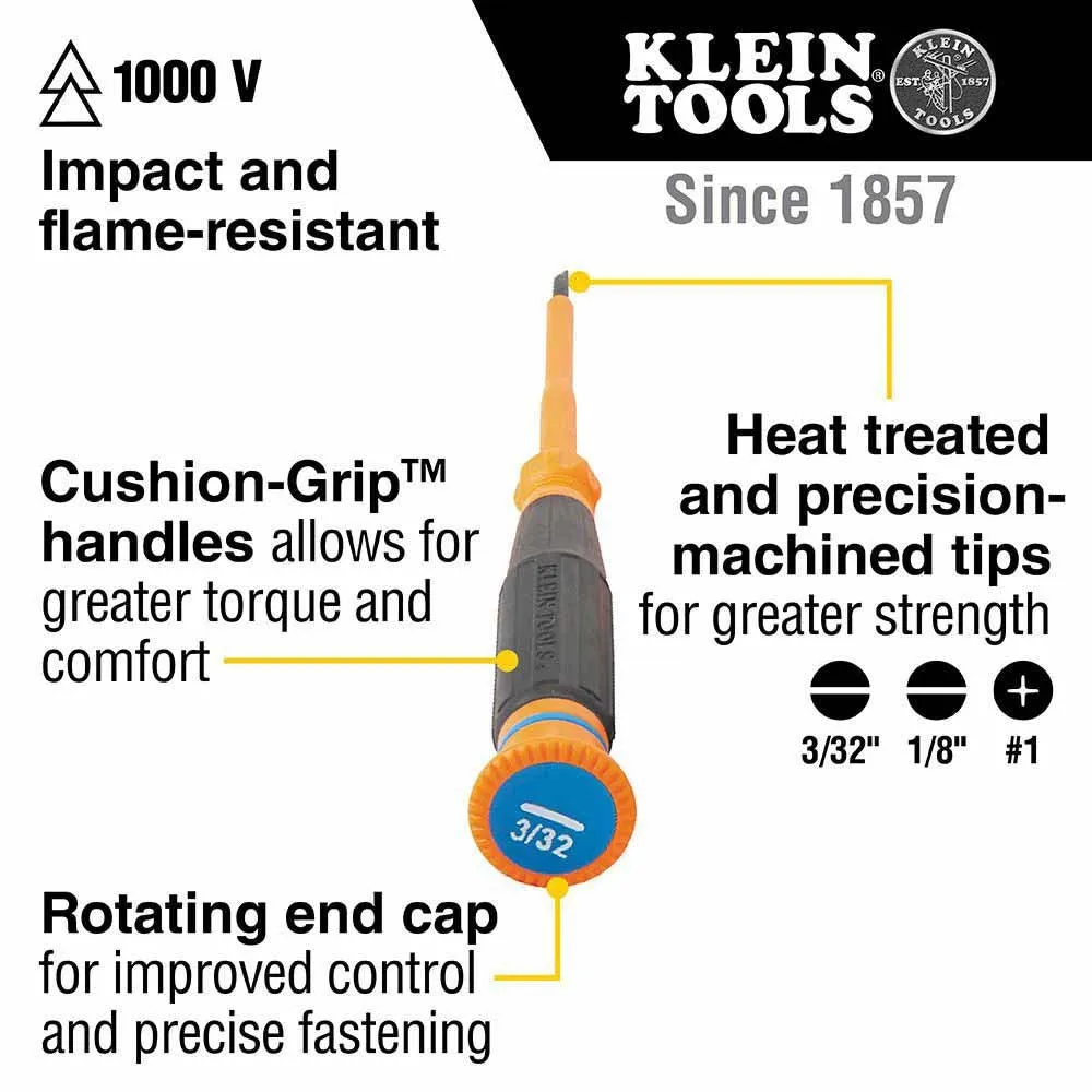 Klein Tools 6243INS Insulated Precision Screwdriver, 3/32" Slotted