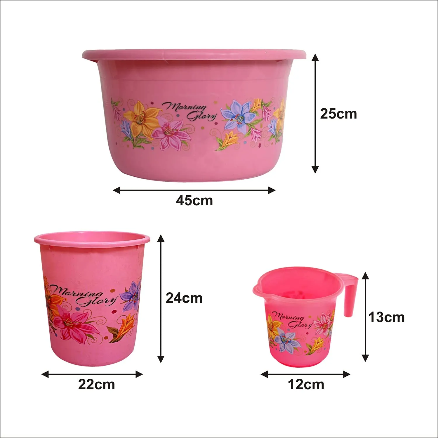 Kuber Industries Printed 3 Pieces Plastic Mug, Dustbin & Tub Set (Pink)