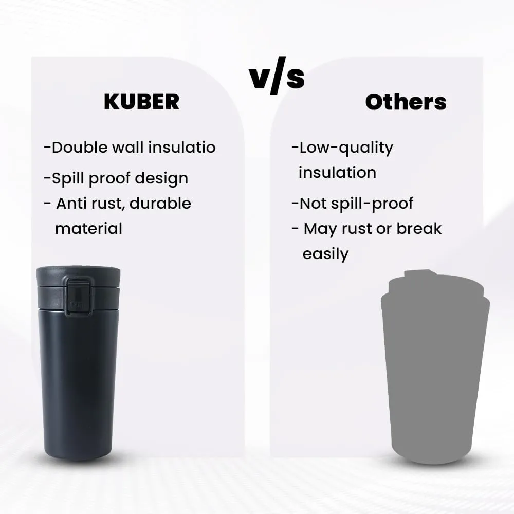 Kuber industries Stainless Steel Insulated Coffee Tumbler with Sipper Lid 380 ML-Pack of 4 (Black)