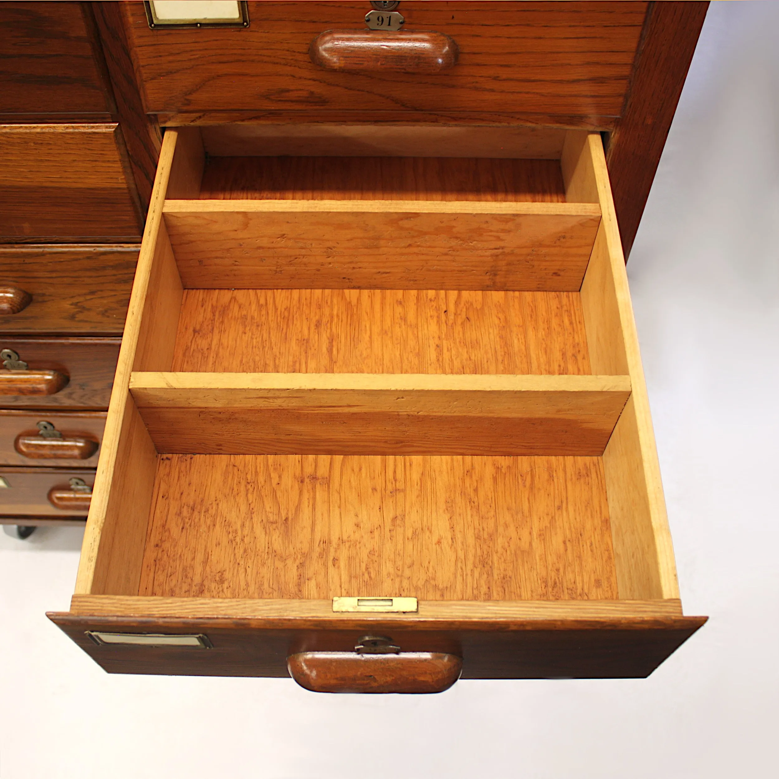 Large 1940s Industrial 24-Drawer Oak Cabinet on Wheels by Walrus Manufacturing