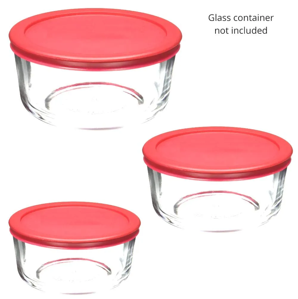 Lids for Pyrex and Anchor Round Glass Containers (4-Cups, Red-6 PACK