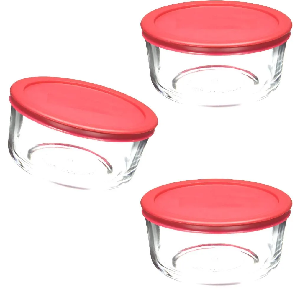 Lids for Pyrex and Anchor Round Glass Containers (4-Cups, Red-6 PACK