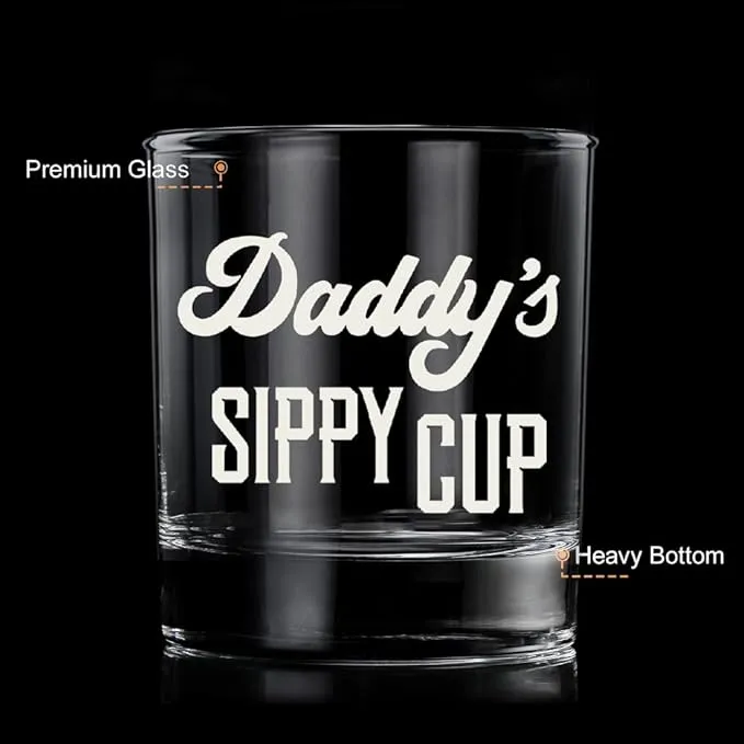 LIGHTEN LIFE Daddy's Sippy Cup Whiskey Glass 360ml,Unique Dad Gift in Valued Wooden Box,Funny Gag Gift for New Dad,Father,Husband from Kids Wife for Father's Day,Birthday